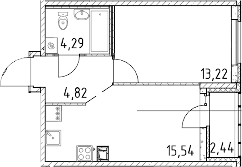 1-комнатная квартира 37.87 м², 14/17 эт., ЖК «Город Первых»